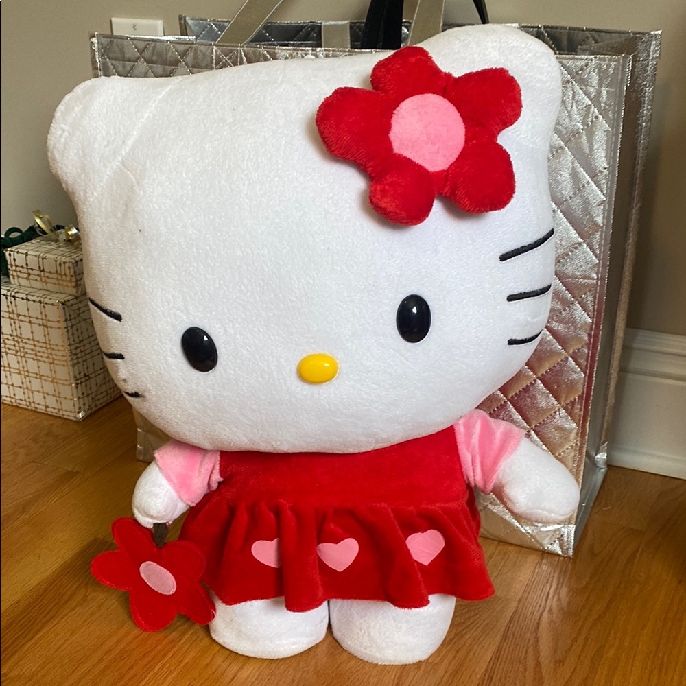 Hello Kitty Plush Doll with Red Dress and Flower